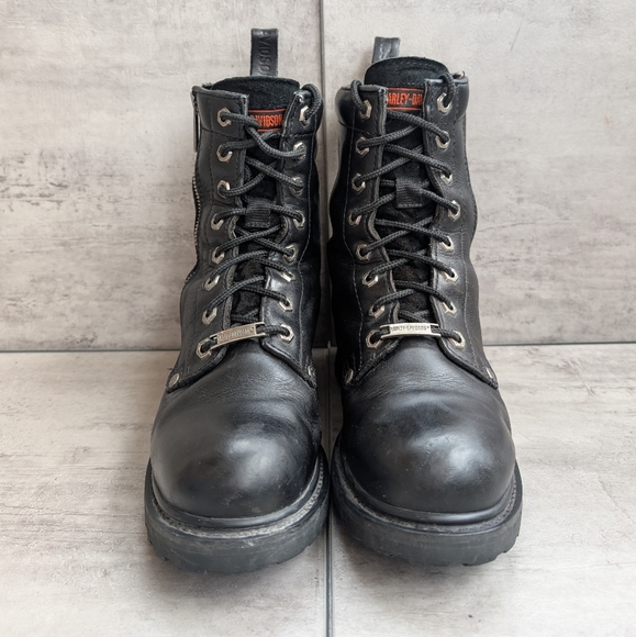 Harley Davidson Women's Black Leather Motorcycle Combat Boots Size 9 Side Zip - Picture 3 of 15